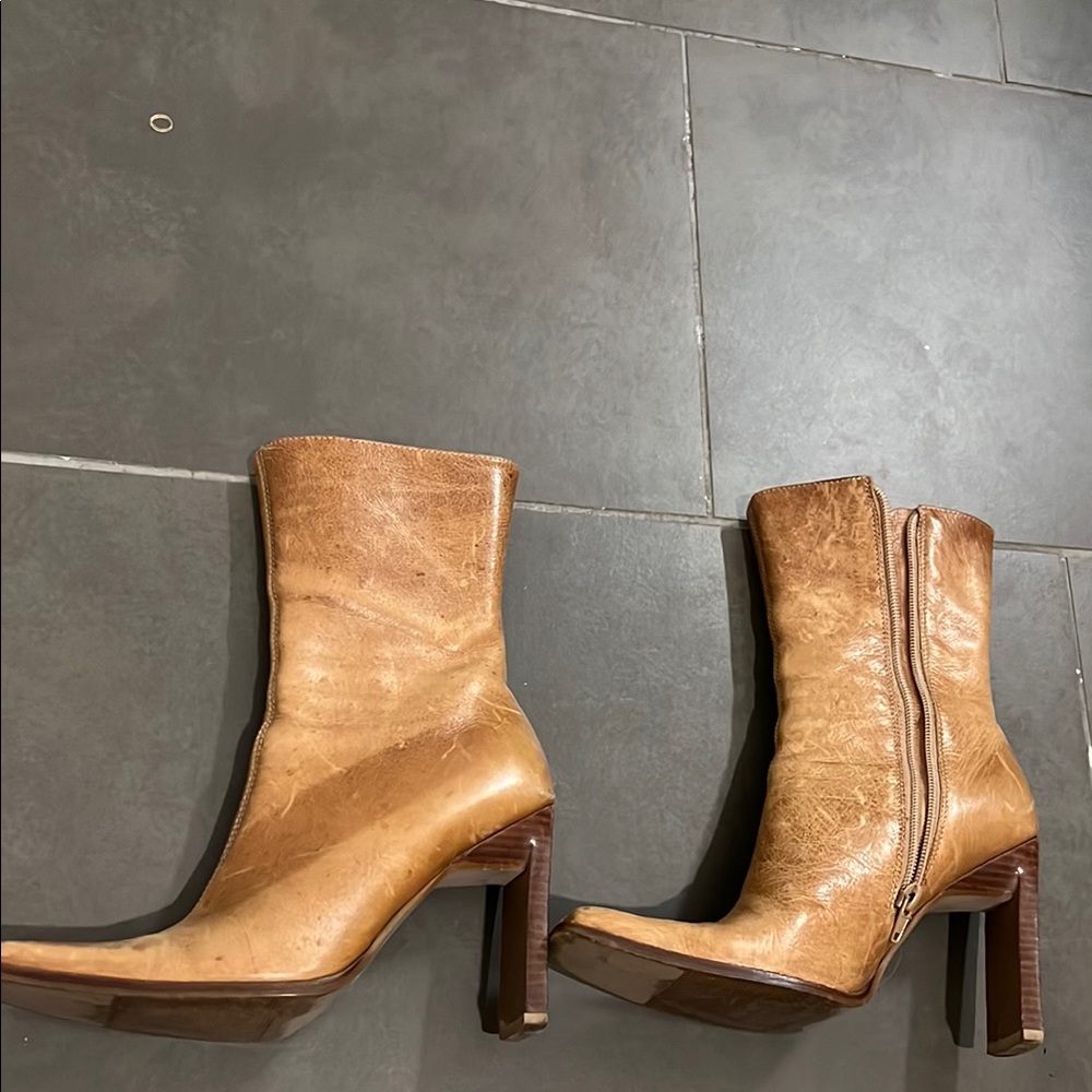 Tan Leather High Heel Boots